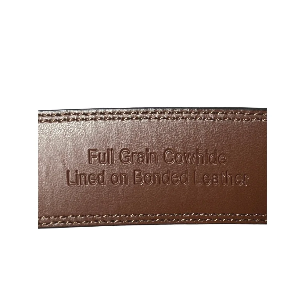 Perry Ellis Portfolio Mens Black Genuine Leather Belt‎ Silver Buckle Size 42